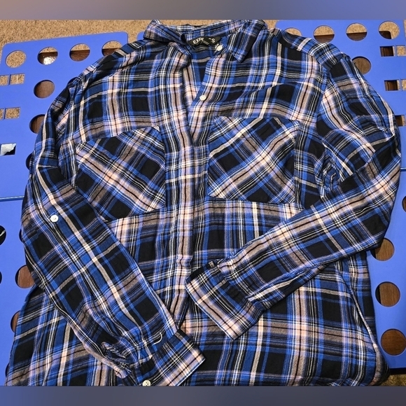 Express, Size S, Purplish Plaid Longsleeve Button-up (USE FOR FABRIC) - Picture 4 of 11